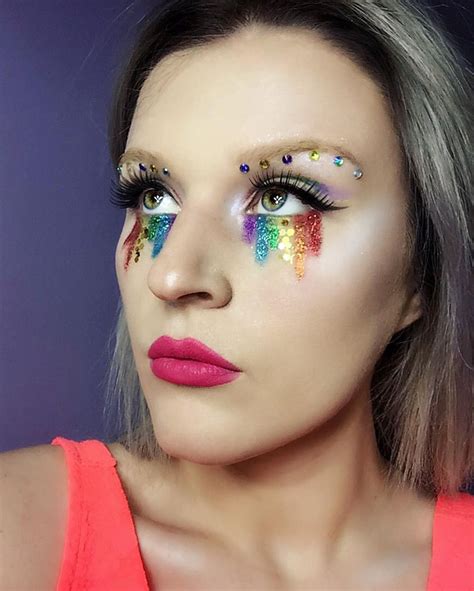 Glitter rainbow tears inspired by Pride 2017 | Glitter makeup, Rainbow makeup, Face paint makeup