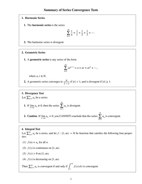 Summary of Series Convergence Tests