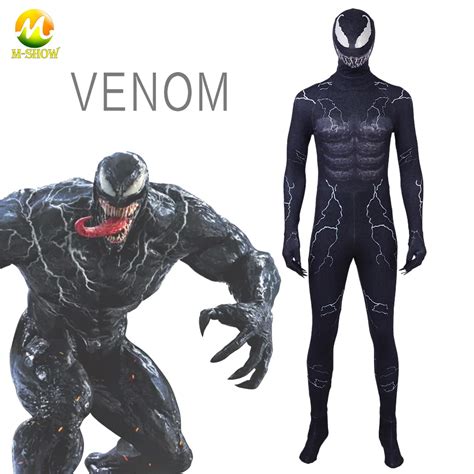 New 2018 Venom Symbiote Spiderman Costume Movie Venom Cosplay Marvel Black Zentai jumpsuit ...