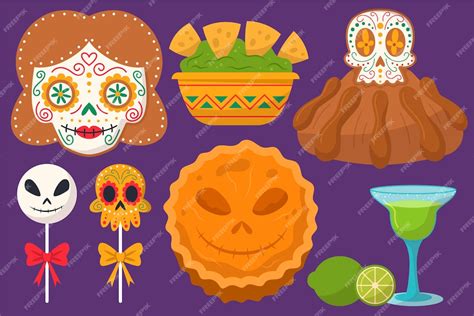 Free Vector | Hand drawn flat dia de muertos food collection