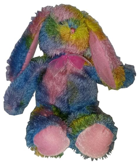 Plush Bunny Rabbit Rainbow Stuffed Animal wearing rainbow bow 22" Multi Colored | Ausgestopftes tier