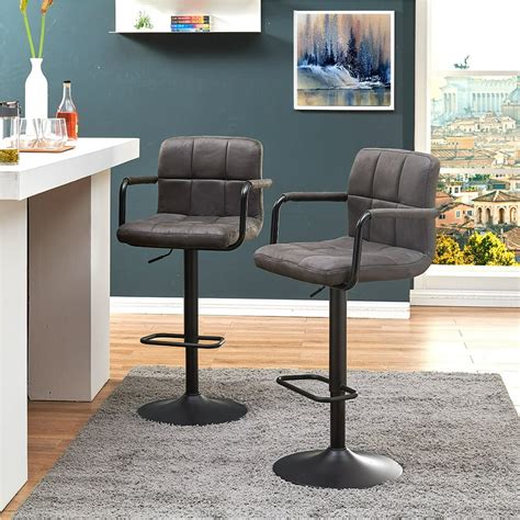 Duhome X-Large Bar Stools Square Tech Fabric Adjustable Swivel Counter Height Stool Chairs Set ...