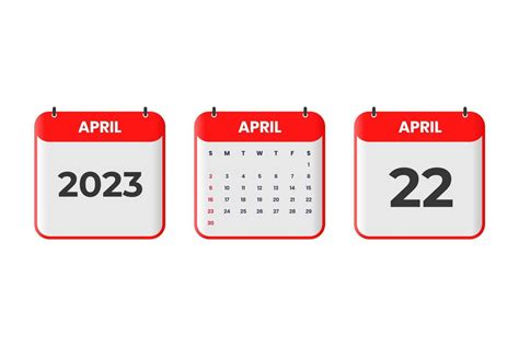 April 2023 calendar design. 22nd April 2023 calendar icon for schedule ...