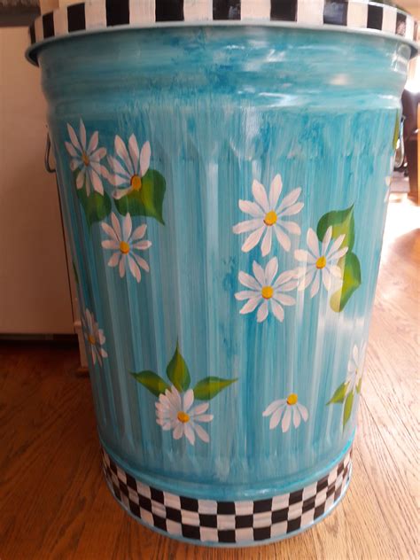 30 Gallon Decorative Hand Painted Galvanized Metal Trash Can | Etsy