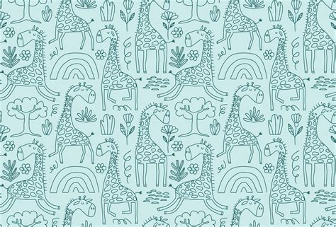 Cute seamless pattern with wild animals line art. 10257373 Vector Art ...