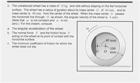 The unbalanced wheel has a mass of 15 kg and rolls | Chegg.com