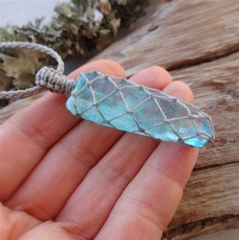 Blue Seed lemurian Aqua aura Crystal necklace / protection pendant amulet | Beautiful pendant ...