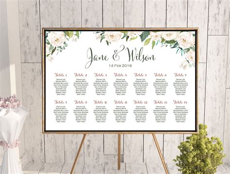 Ivory White Floral Wedding Seating Chart - Free Wedding Seating Charts