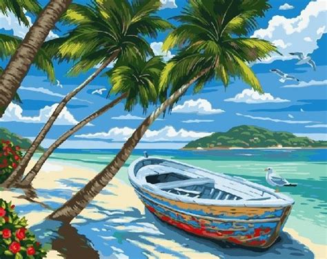 Diamond Painting Kit Beach With Palm Trees Marine Theme - Etsy