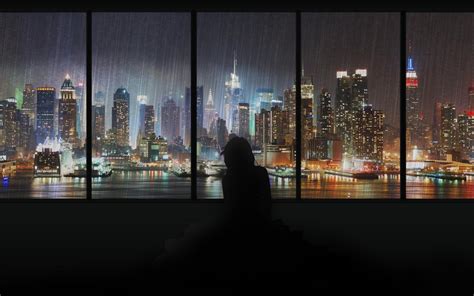 HD Manhattan In The Rain Thru A Window Wallpaper | City lights wallpaper, City wallpaper, City ...