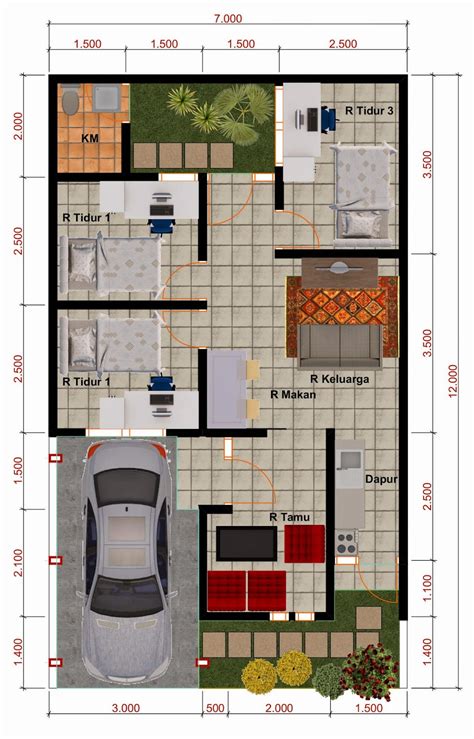 Koleksi Denah Rumah Minimalis Ukuran 6x12 meter - Arsitur Studio