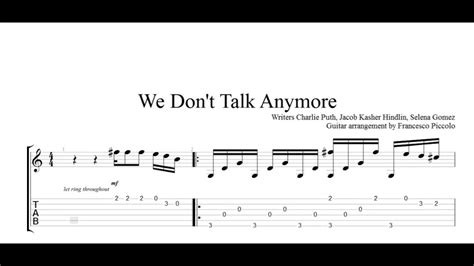 Fingerstyle Guitar TAB - Charlie Puth - We don't talk anymore (From ...