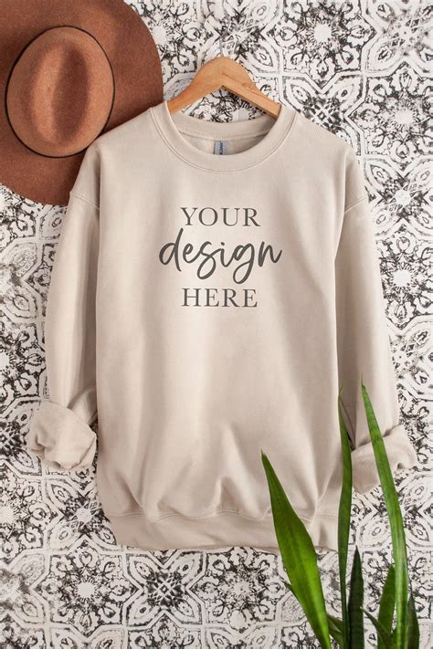 Gildan 18000 Sand Sweatshirt Mockup Blank Styled Photo High - Etsy ...