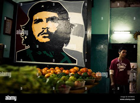 Portrait of Ernesto Che Guevara, painting in market hall, old town, Havana, Cuba, Caribbean ...