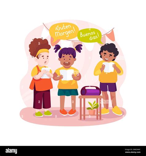 Children sing in foreign language isolated cartoon vector illustration ...