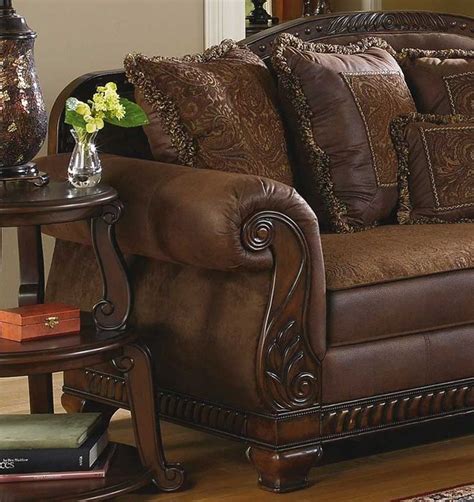 Brady - traditional wood trim & chenille fabric sofa set living room