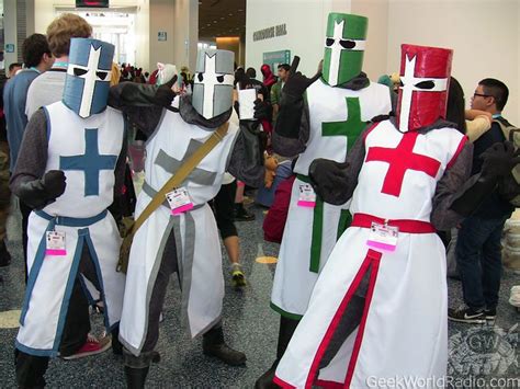 some people are dressed up as knights