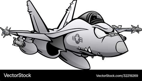 Military fighter attack jet airplane cartoon Vector Image