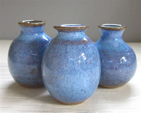 3 blue vases ceramic pottery little rustic perfect for your