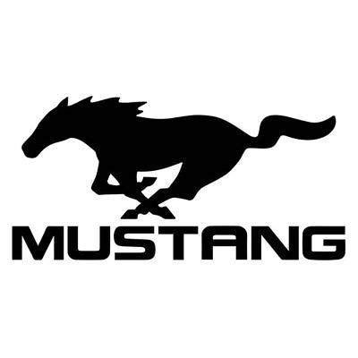 the logo for mustang is shown in black and white, with an image of a horse running