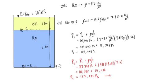 Water and oil are in a tank, calculate pressure at the bottom - YouTube