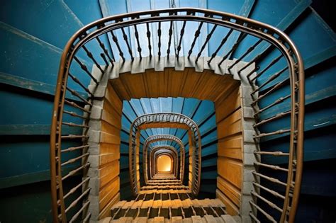 Premium AI Image | Perspective shot of a tall narrow spiral staircase ...