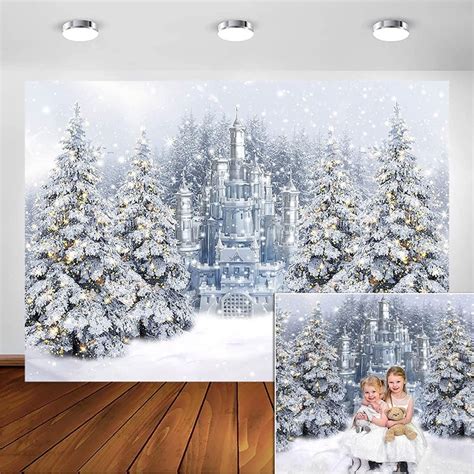 Winter Wonderland Backdrop Christmas Winter Forest Scene Castle Photography Background for ...