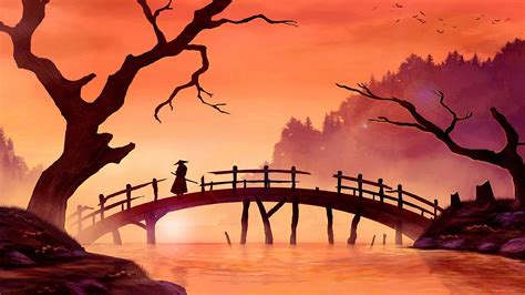 3840x2160 Samurai On Bridge - Japan Painting Art Wallpaper | Wallpaper ...