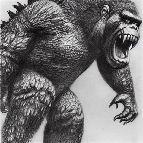 Godzilla Fighting King Kong Beautiful Pencil Sketch Stable | Hot Sex ...