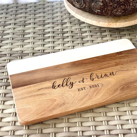 Personalized Marble Wood Cutting Board Cheese Board | Etsy