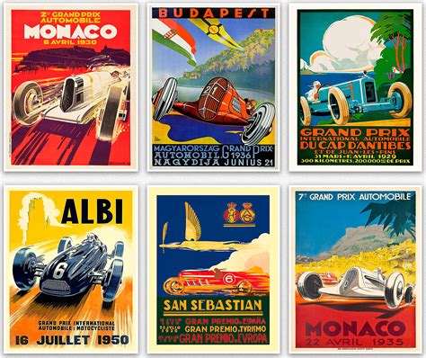 Buy Wallbuddy Set of 6 Car Racing Grand Prix s F Formula Car racing Print Motor Racing 1930 ...