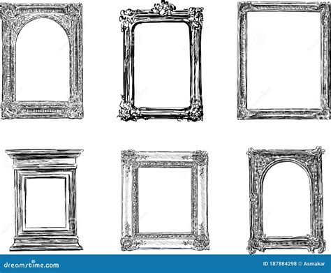 Vector Sketches of Set Carved Wooden Decorative Frames for Pictures Stock Vector - Illustration ...