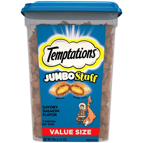 TEMPTATIONS JUMBO Stuff Cat Treats, Savory Salmon Flavor, 14 oz. Tub - Walmart.com - Walmart.com