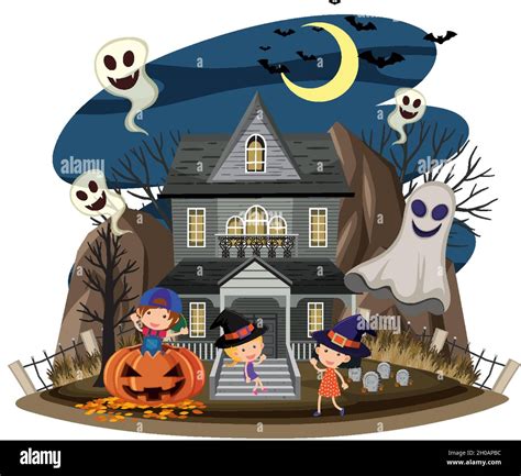 Haunted house at night scene illustration Stock Vector Image & Art - Alamy