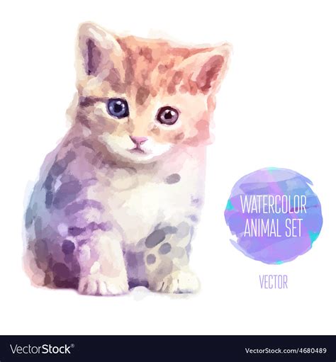 Set of watercolor Cute cat Royalty Free Vector Image