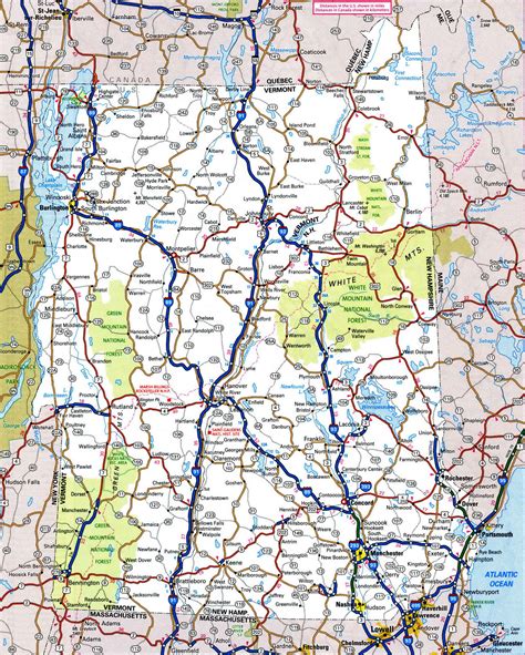 Vermont roads map with cities and towns highway freeway state free