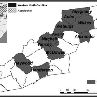 Map of western North Carolina counties (shaded counties are where the ...