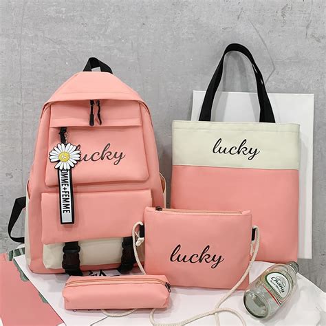 School bag female four-piece per set, Korean version ins small backpack ...