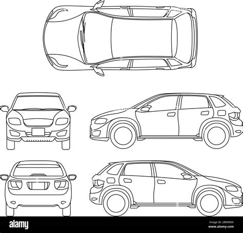 Offroad suv auto outline vector vehicle. Car model suv, illustration of suv automobile blueprint ...