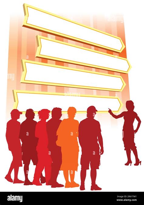 Woman is pointing a group of direction signs Stock Vector Image & Art - Alamy