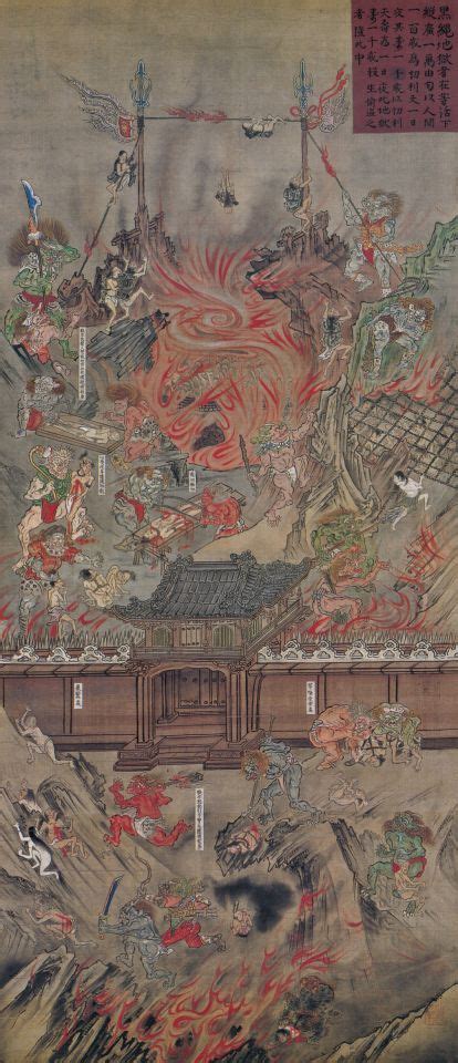 Kalasutra, Kokujyou Jigoku, Buddhist Hell / Naraka 六道絵 黒縄地獄幅 Japan 1822 ...