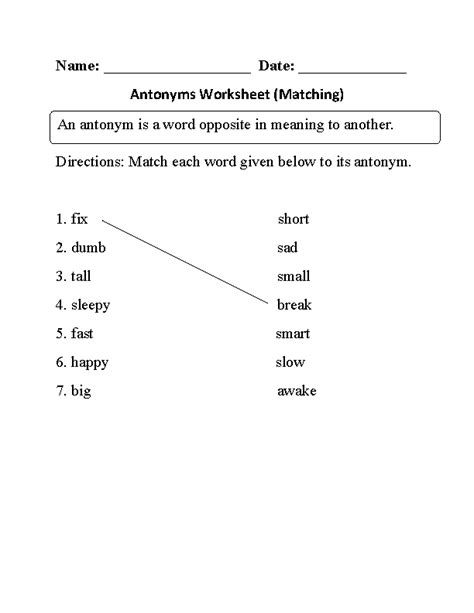 Grade 6 Antonyms Worksheets