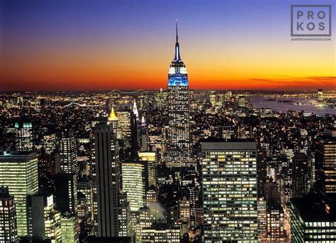 View of the Empire State Building from Rockefeller Center at Dusk - Fine Art Photo by Andrew Prokos