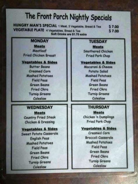 Menu of Front Porch Restaurant in Northport, AL 35473