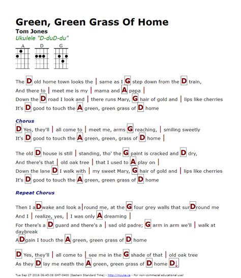 Green, Green Grass Of Home (Tom Jones) - http://myuke.ca | Ukulele chords songs, Ukulele songs ...