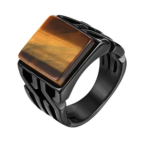 Tiger eye stone black color stainless steel ring - Rings