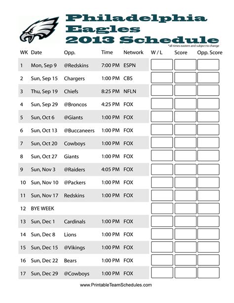 Philadelphia Eagles 2013 NFL Football Schedule | Eagles | Pinterest