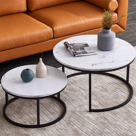 nesting black and white coffee table with faux marble tabletops matte ...