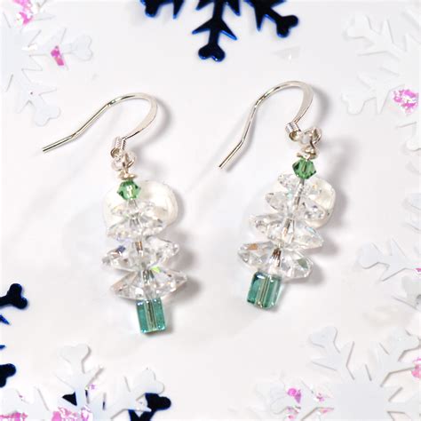 White/Green Swarovski Crystal Christmas Tree Earrings | Stewart Jewelry Designs