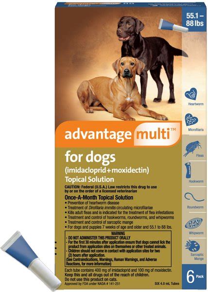 ADVANTAGE MULTI Topical Solution for Dogs, 55.1-88 lbs, (Blue Box), 6 ...